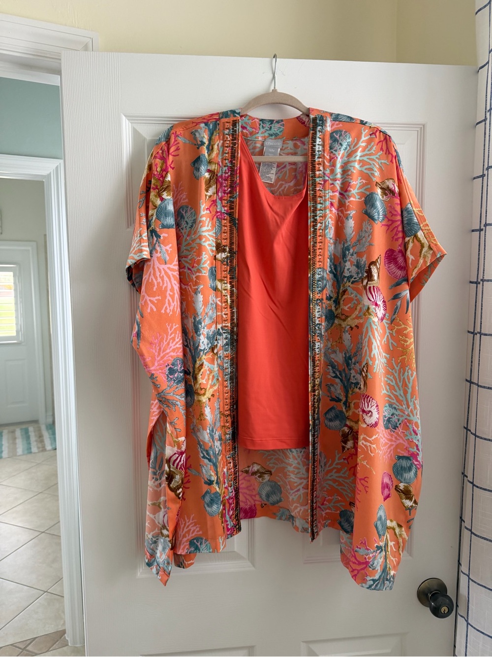 Chico's Orange and Teal Floral Top